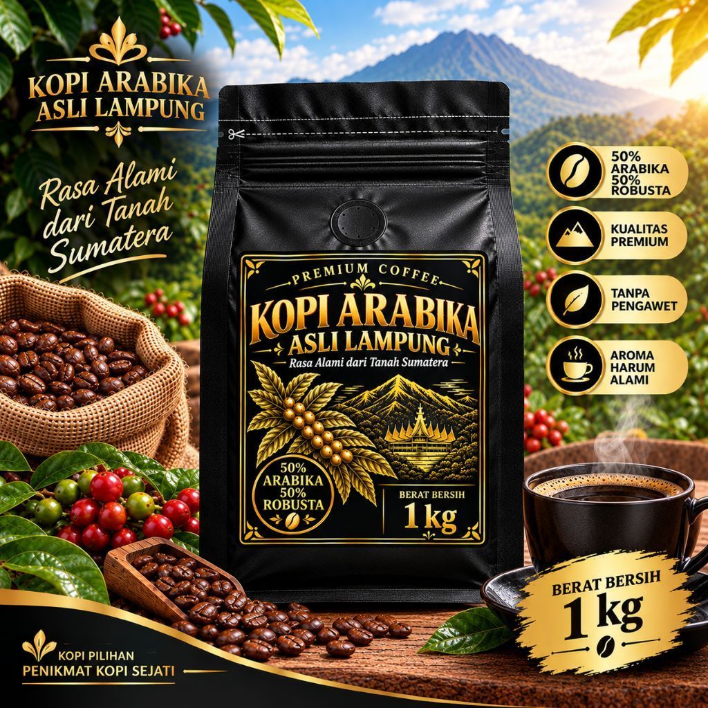 Kopi Arabika Asli Lampung 50% Arabika 50% Robusta 1 kg Premium Coffee