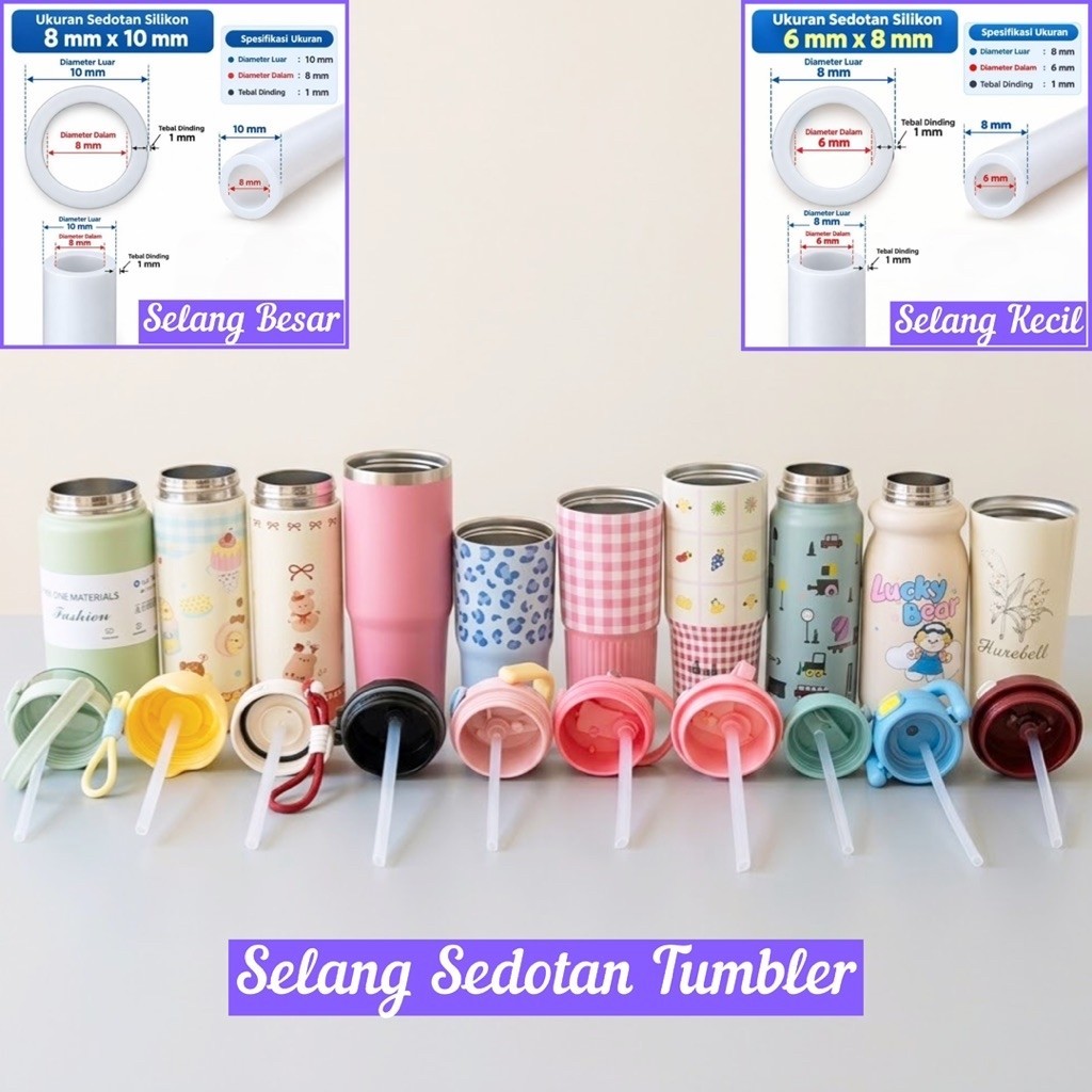 Selang pipet sedotan botol minum diameter 6mm 8mm 1cm selang sedotan tumbler 500ml 900ml