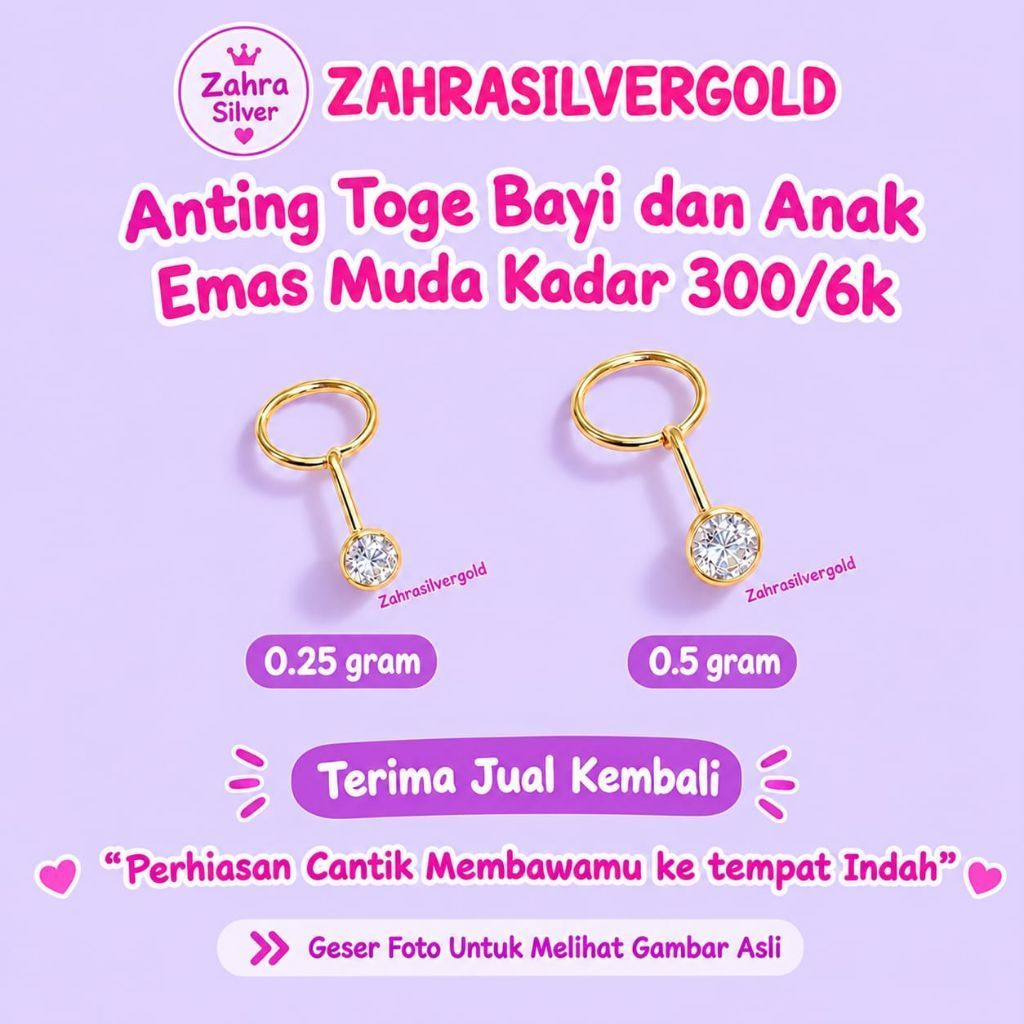 Anting Toge Bayi dan Anak Emas Muda Kadar 300 (Terima Jual Kembali)