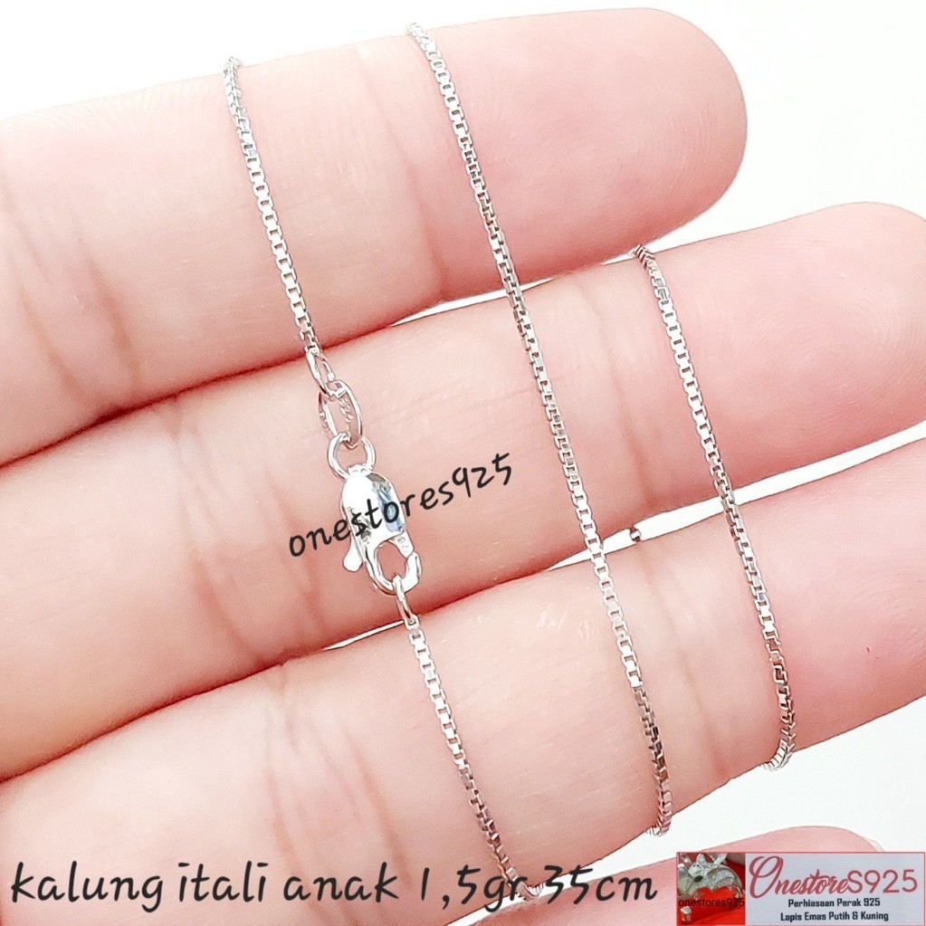 KALUNG ANAK ITALI KAIT U PERAK 925 LAPIS EMAS PUTIH 35CM
