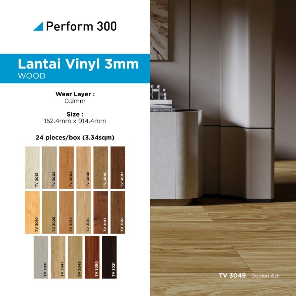 TACO Lantai Vinyl 3mm Motif Kayu (1 Box Isi 24 lembar / 3,34 m²) - PERFORM 300