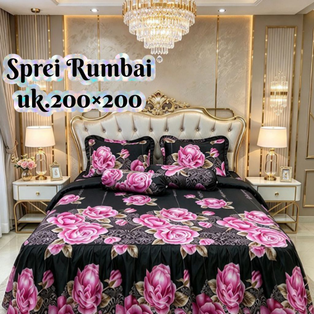 Sprei Rumbai Jumbo 200×200 motif bunga Elegant