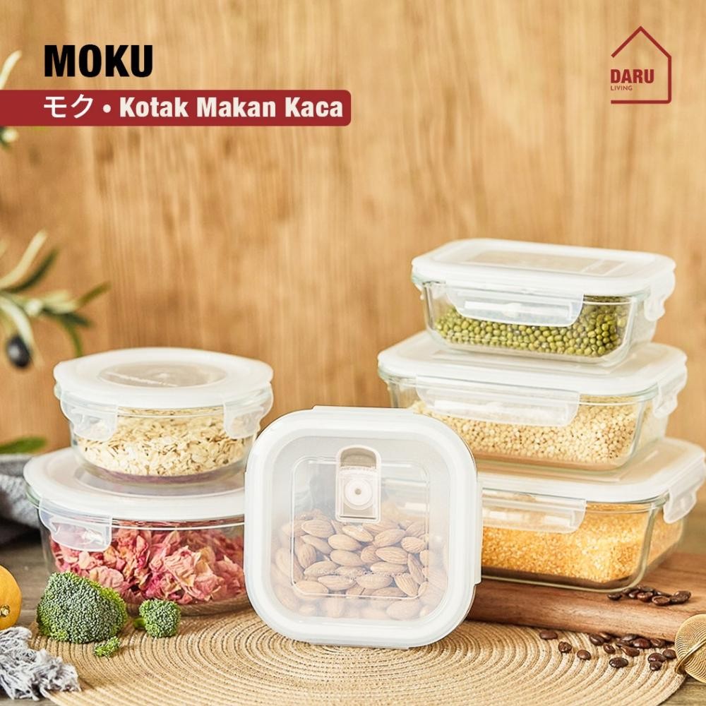 DARU MOKU - Lunch Box Kotak Penyimpanan Makan Bahan Kaca Microwave Oven Safe Bersekat /Lunch box est