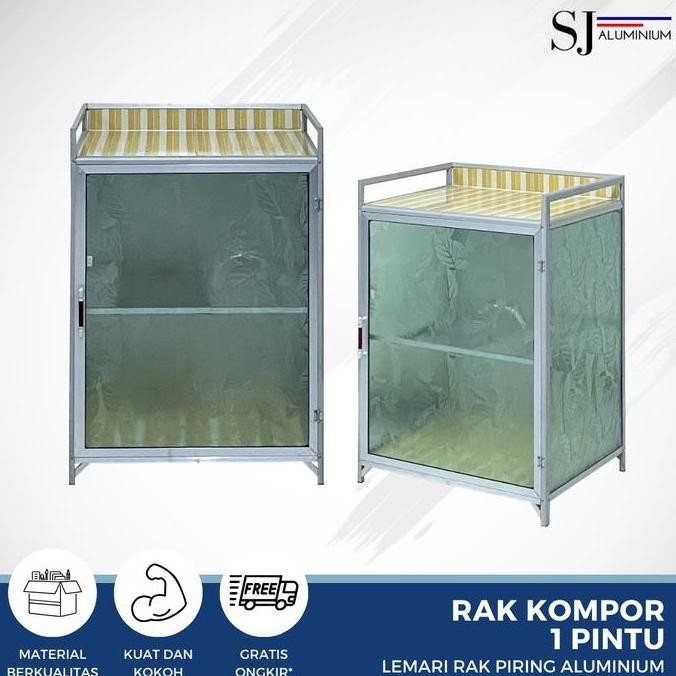 HOT SALE! Rak Piring Lemari Dapur / Rak Kompor Aluminium & Kaca - Kompor 1 Pintu