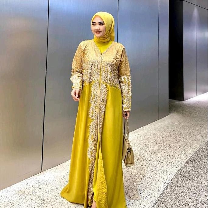 Abaya/Kaftan ARABIAN Mewah Bordir Tile Mewah Free Turban dan Manset Gamis / Dress Panjang Muslim Wan