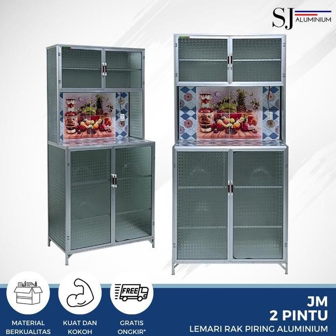 Rak Piring Lemari Dapur Kaca Aluminium - JM 2 Pintu