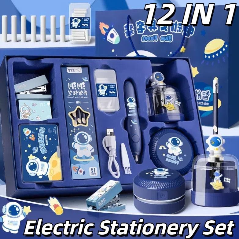 

LOOOOPY 12 IN 1 Set Perlengkapan Alat Tulis Otomatis Automatic Electric Stationery Set Kit Alat Tulis Elektrik Kemasan Mewah Rautan Penghapus Vacuum Belajar Anak Perempuan Kado