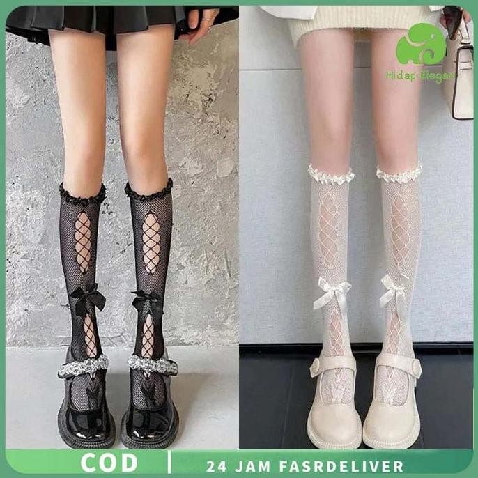 New Fishnet Stockings Fishnet Pita Stoking Spandex Elastis Bowknot Trim Ruffle Spandex Nyaman Fleksi