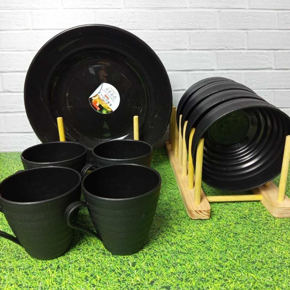 (Terbaru) Paket 1 Lusin Isi 4 Piring 4 Gelas 4 Mangkuk Ramen Paket Mix Mangkuk Piring (Terlaris)