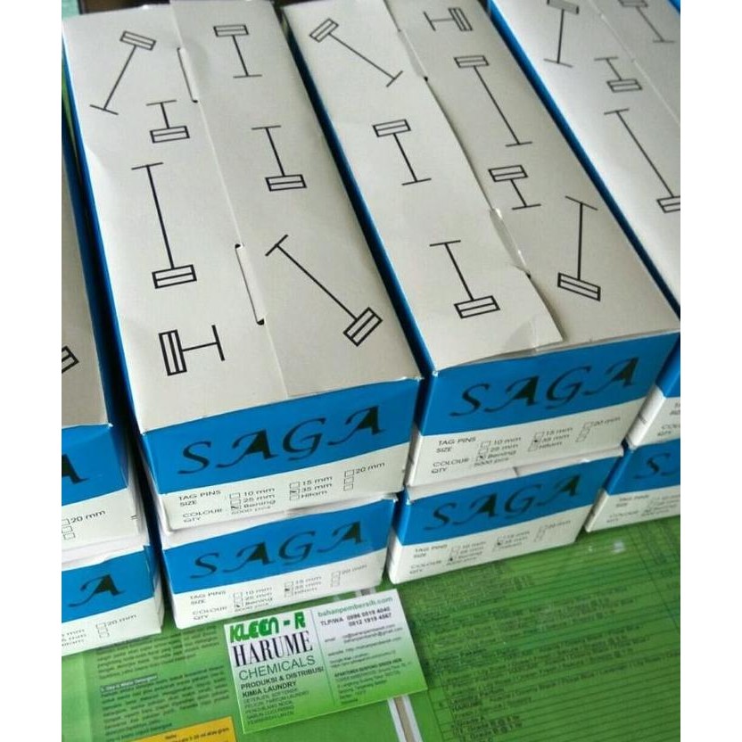 

ready Tag Pin Bening 35mm SAGA 5.000 pcs per box, bahan PP murah