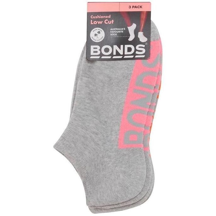 New Bonds Womens Logo Cushioned Low Cut Socks 3 Pack - kaos kaki bonds wanita - Grey 3 Pack