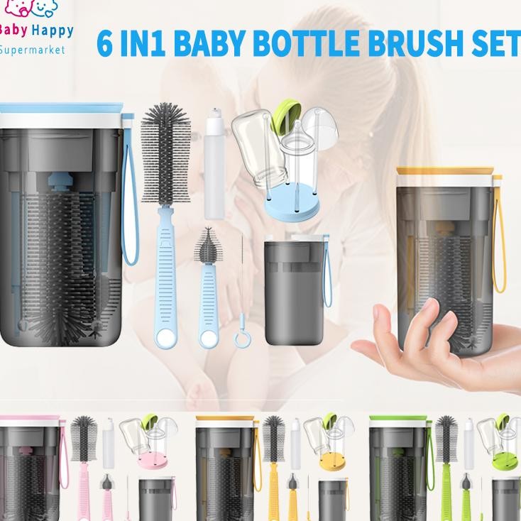 Kapal 24 Jam 6In1 Yotime Home Travel Baby Set Sikat Botol Silikon Rak Drainase Multifungsi Membersih