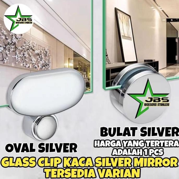 ------] GLASS CLIP/KLEM PENJEPIT KACA CERMIN DINDING/MIRROR HOLDER SILVER