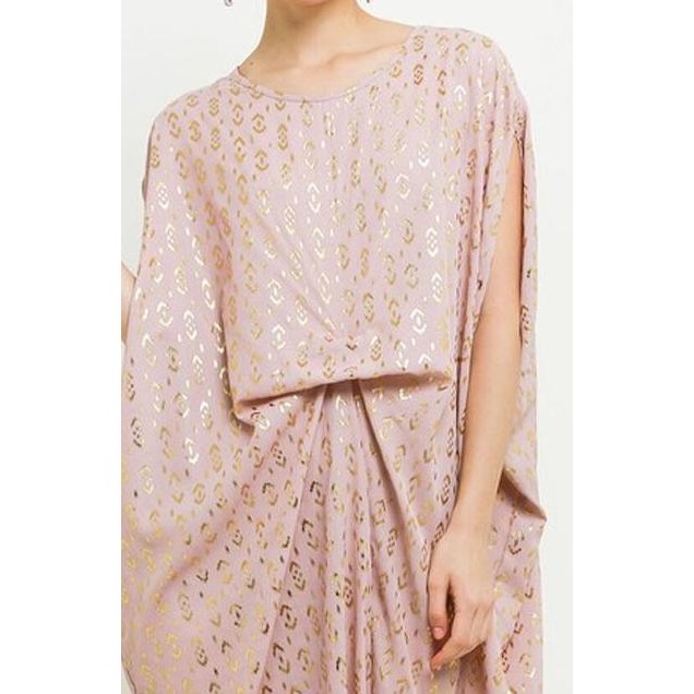 Chic Simple Gold Ethnic Print Ruched Kaftan