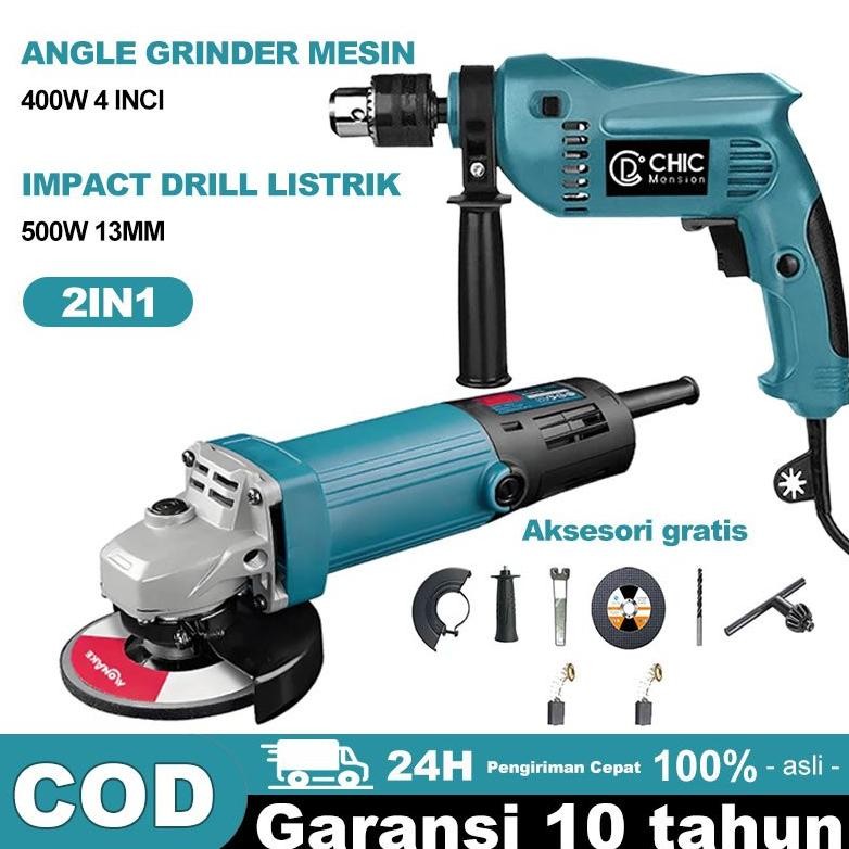 2IN1 bor dan gerinda mesin bor listrik Gerinda dan bor dapat box paket pertukangan lengkap gerinda M