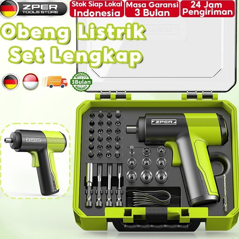 ZPER Obeng Set Lengkap Mesin Bor Listrik Baterai Obeng Elektrik Set Komplit Screwdriver Cordless
