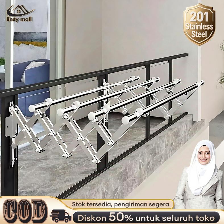 Jemuran Dinding Lipat Stainless 2 Meter Jemuran Baju Pakaian Dinding Jemuran Lipat Dinding
