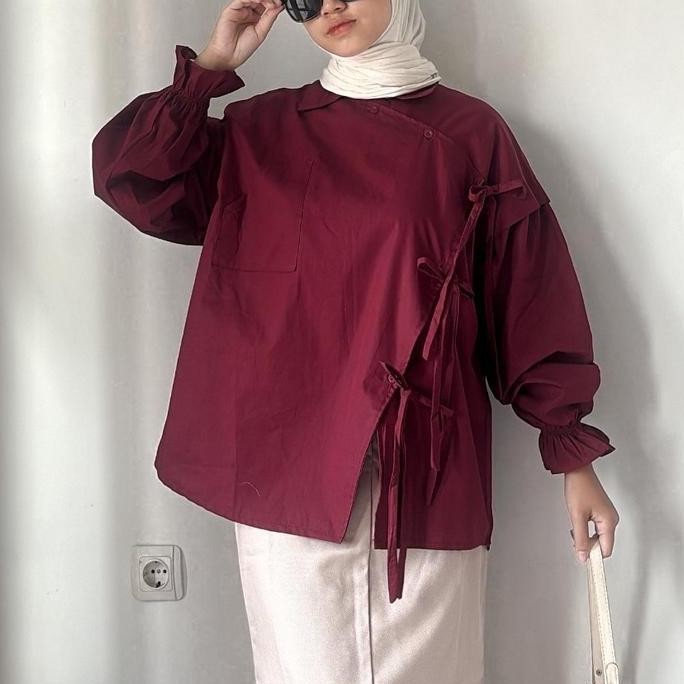 KEMEJA WANITA KATUN POPLIN POLOS Atasan Panjang MS