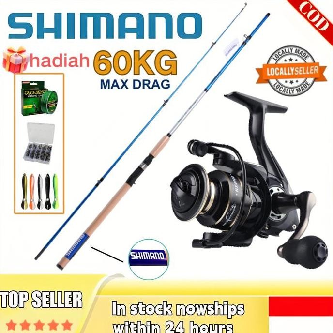 SHIMANO SET PANCING LENGKAP JORAN SPINNING REEL RASIO 5.2:1 MAXIMUM 60KG BENANG LURE OUTDOOR SPORT C
