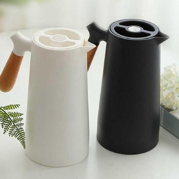 Termos Teko Pitcher Air Panas 1 Ml Kaca Kayu