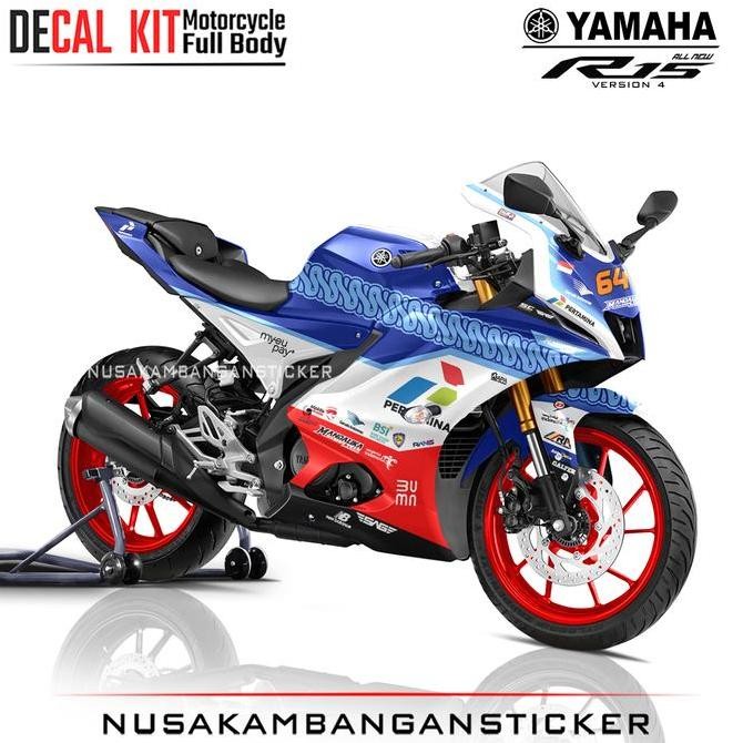 Stiker Yamaha All New R15 V4 Mandalika Racing Team Biru Original