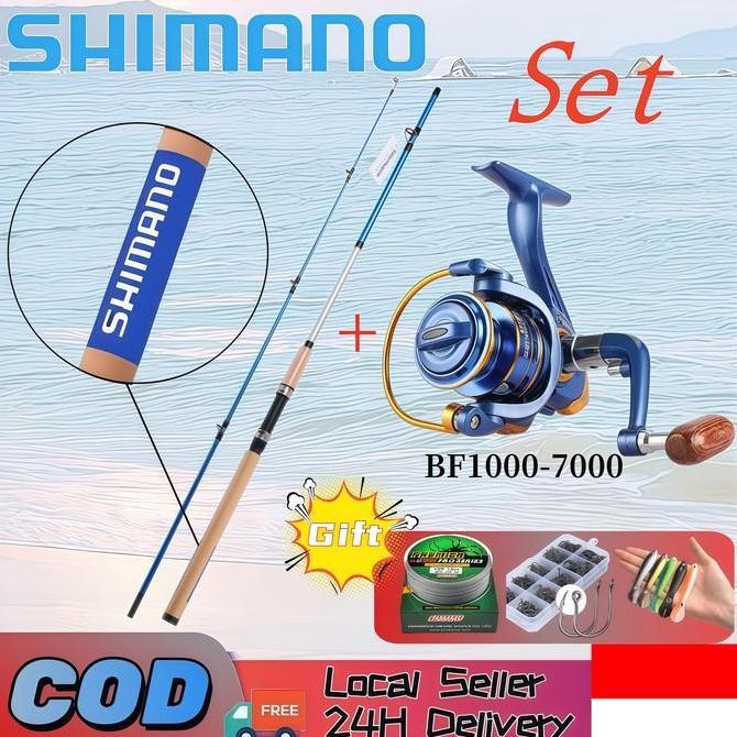 SHIMANO Reel Rod Shimano Pancing Set Reel Berputar Joran Pancing 1 Set Rod Berputar Fishing Rod Port