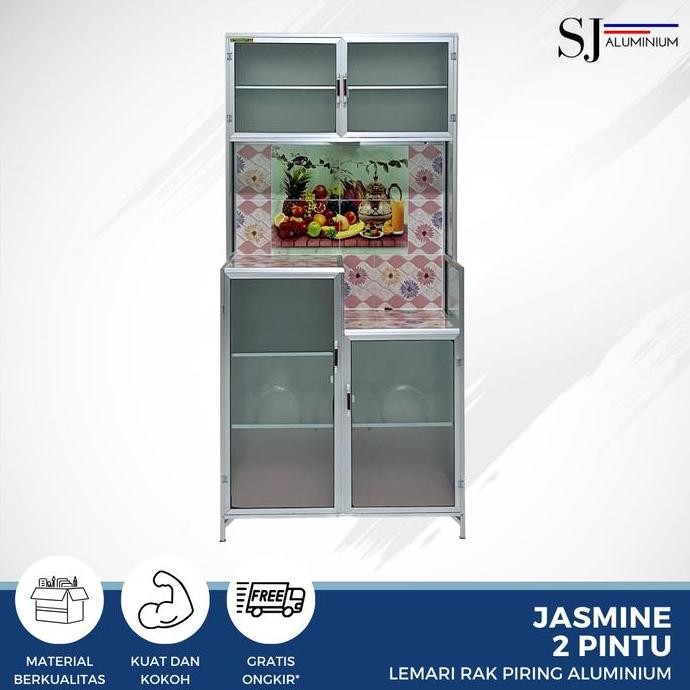 Rak Piring Lemari Dapur Kaca Aluminium - Jasmine 2 Pintu