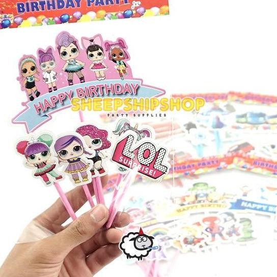 populer] CAKE TOPPER TUSUK PLASTIK KARAKTER Hello Kucing Tzum Tzum Taio Kue Ulang Tahun Happy Birthd