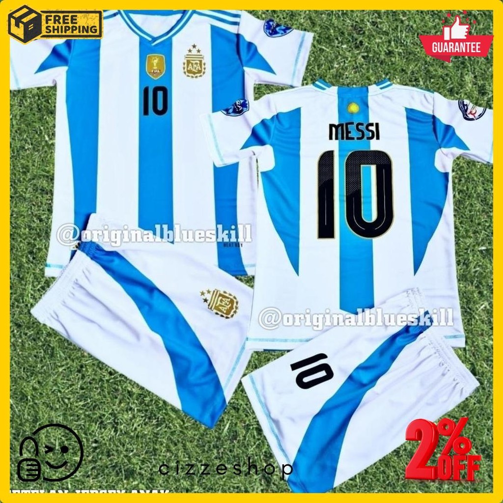 Cod Setelan Jersey Timnas Argentina Terbaru 2024-25 Home Away / Jersey Anak Terlaris Bahan Tebal / B
