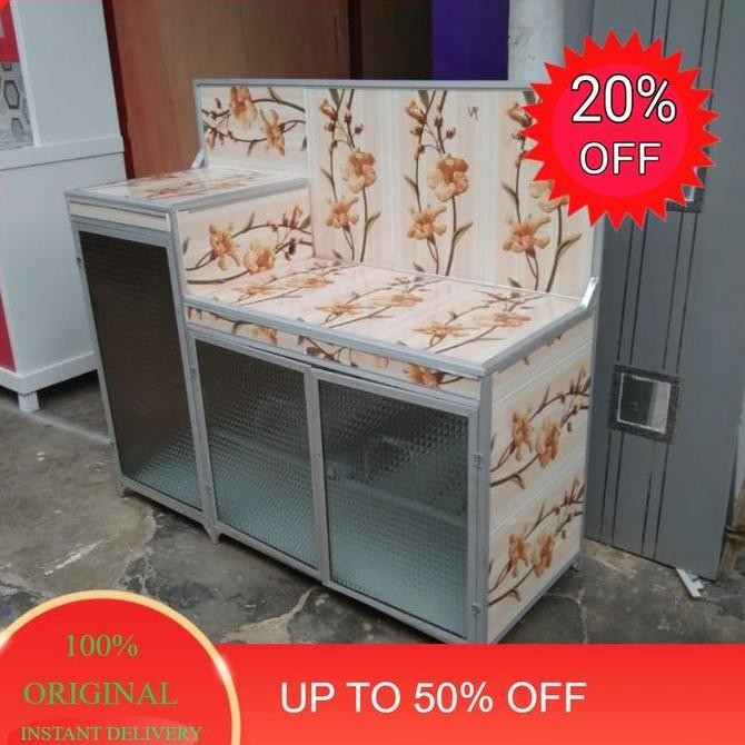 Meja Kompor/Rak Piring Aluminium Pintu Undak