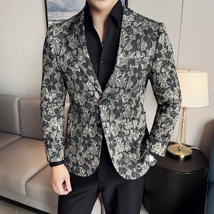 Jaket Jas Pria Berkualitas Tinggi   Setelan Kasual Jacquard Slim Fit