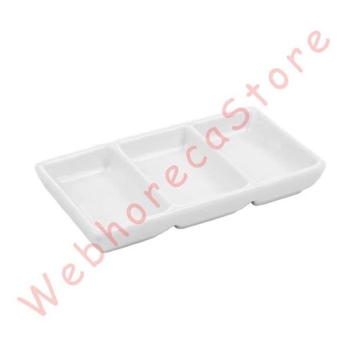 Square Sauce Dish Divided 3Compartment/ Piring Kecap Sekat3 Keramik