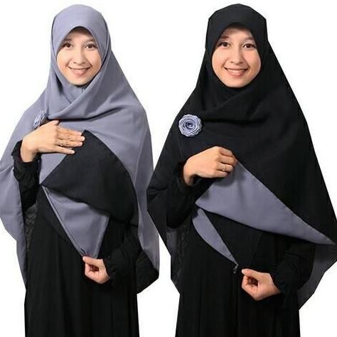Jilbab syari segi empat Bolak Balik Hitam-Abu