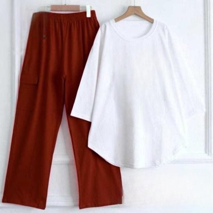 Uk-68 Dh-68 Baju Setelan 17 Agustus Wanita Merah Putih Set Bo Kaos Katun Combed M L Xl Xxl Xxxl Sete