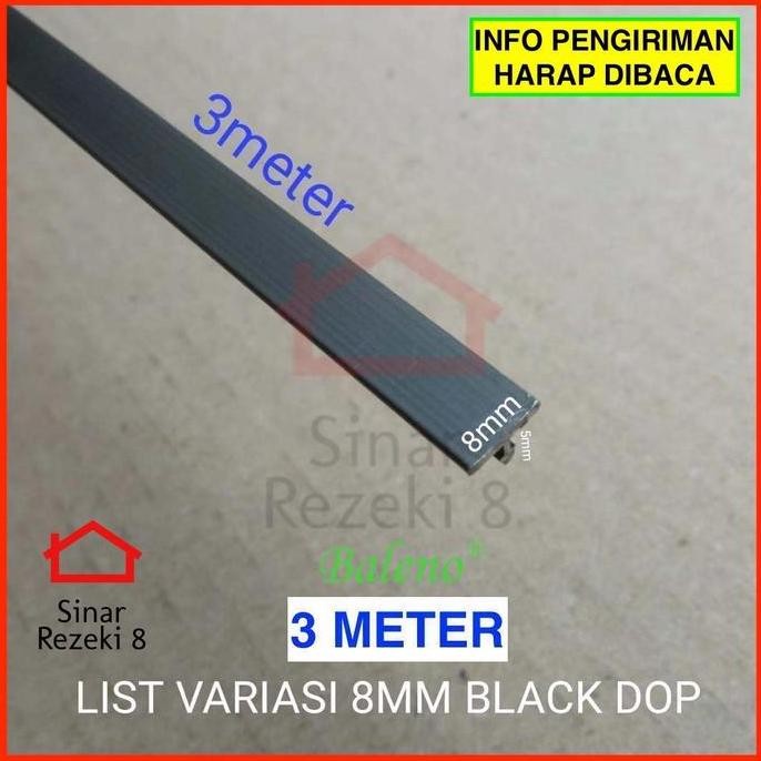 List Variasi 8 mm HITAM Aluminium Lis T Edging Penutup Celah Strip
