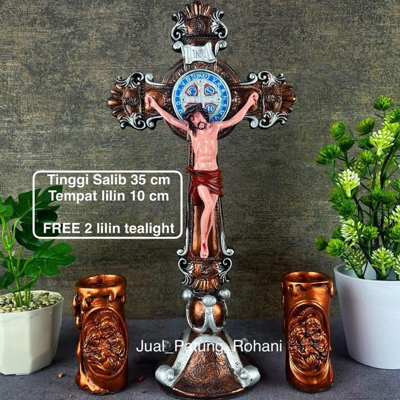 Set Salib Duduk Benediktus Bunga Elegan Klasik Promo
