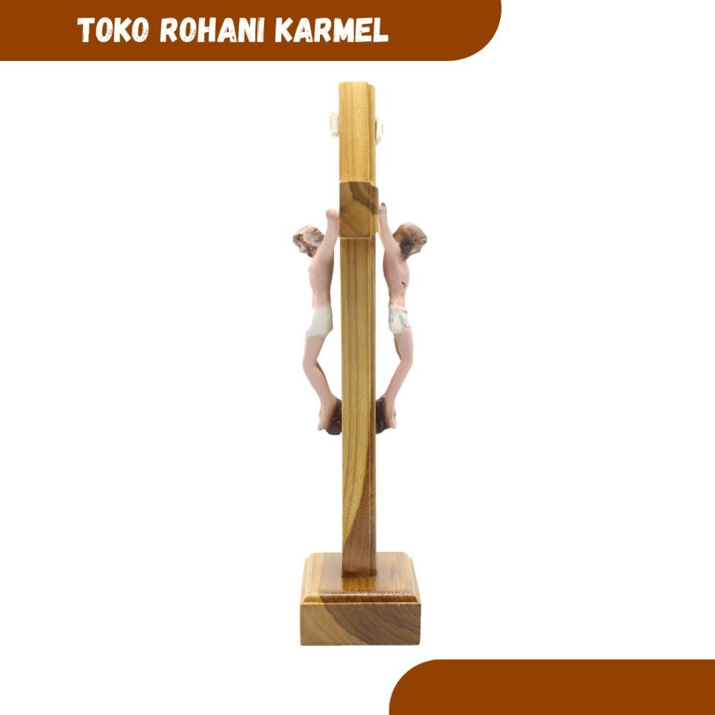 Salib Duduk Katolik 25-30 Cm Dua Sisi/ Bolak-Balik / Salib Meja /Salib Altar Promo