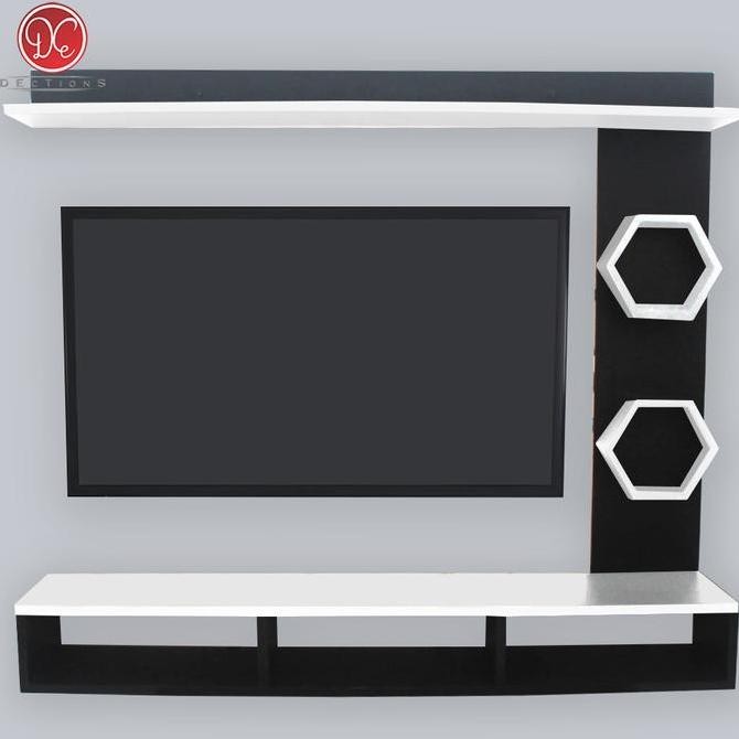 Furniture Rak / Meja Tv Tempel Dinding Minimalis 32-42 In 120X105 Cm Set Hexagonal Allshop