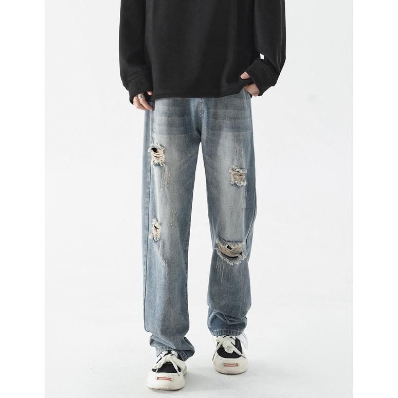 Terlaris Disai - Celana Jeans Sobek Pria Celana Denim Panjang Robek Ripped Cowok Versi Korea Pants K