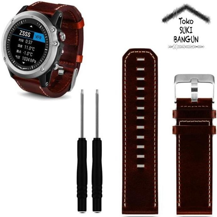 TALI JAM Strap Garmin Fenix 3 Thick Leather Watch Band Strap Tali Jam Kulit Tebal murah