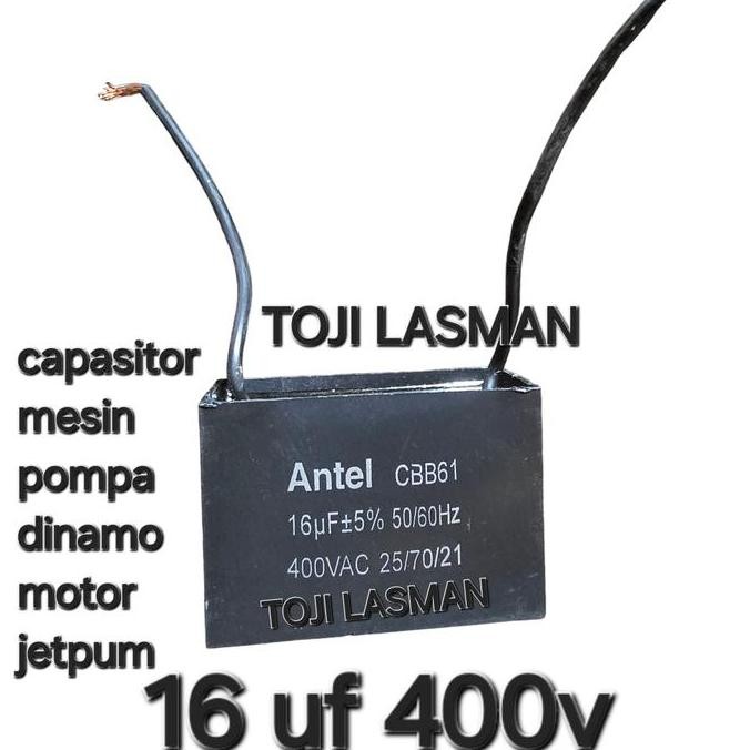 ( 16 UF 400V ) KAPASITOR CAPASITOR SANYO POMPA MESIN DINAMO KOTAK HITAM SEGI 16UF 16 UF MIKRO 450V 3