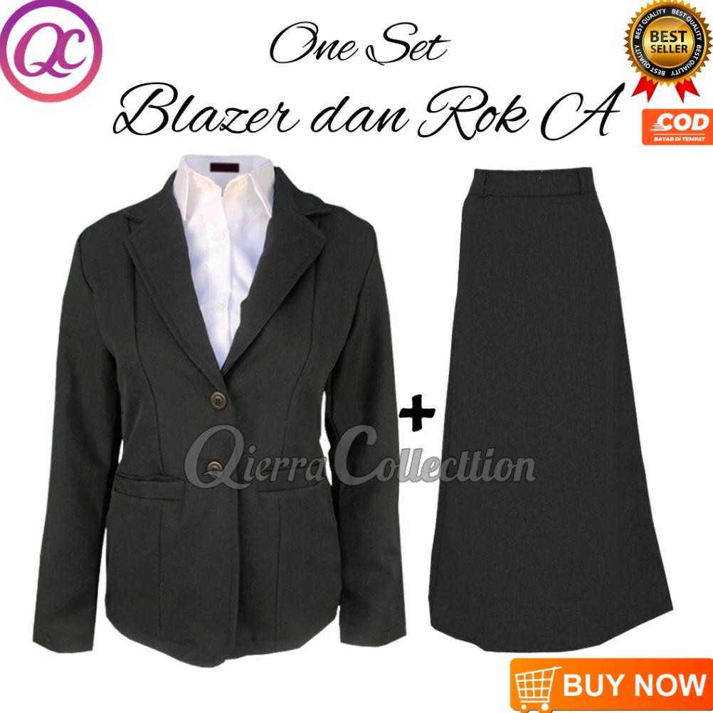 One Set Setelan Jas Blazer Rok Line A Panjang Wanita Stelan Jas Kerja Kantor Cewe Polos Dewasa Anak 