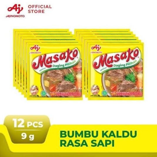 

Masako Bumbu Kaldu Penyedap Rasa Sapi, Ayam Kemasan 9G isi 12 Pcs/ Rcg
