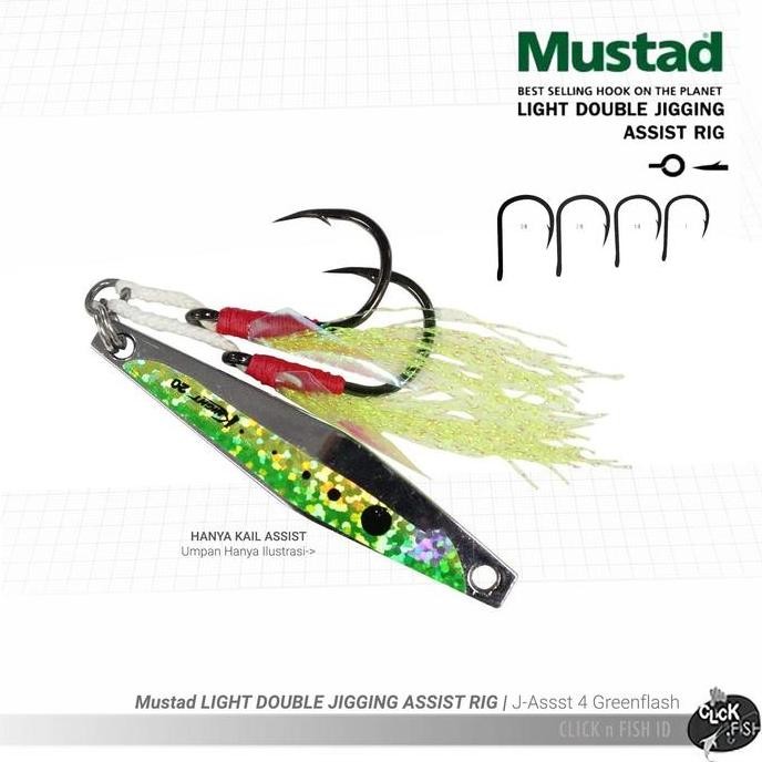 Mustad LIGHT DOUBLE JIGGING ASSIST RIG | J-Assst 4 Greenflash Hook