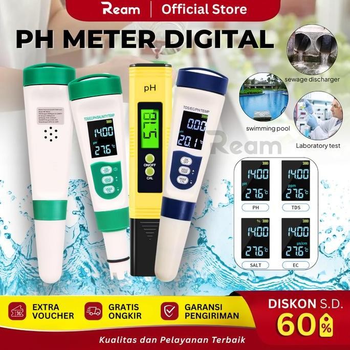 REAM PH TDS Alat Ukur Kualitas Air Digital Hidroponik Akuarium Suhu