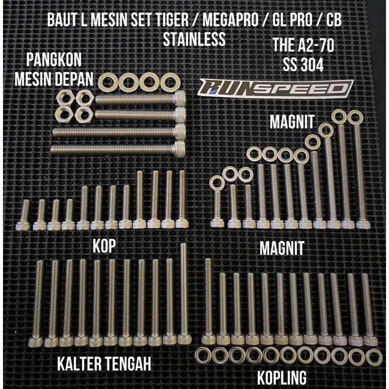 Diskon Baut L Full Mesin Stainless Cb Gl Megapro Tiger The A2-70 Baut Tiger Set Baut L Tiger Stainle
