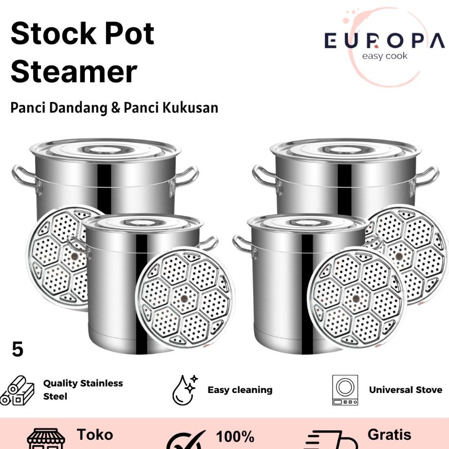 Panci Dandang Stainless Steel Tebal Panci Bakso Stopot Panci Kukus Nasi Panci Besar Europa