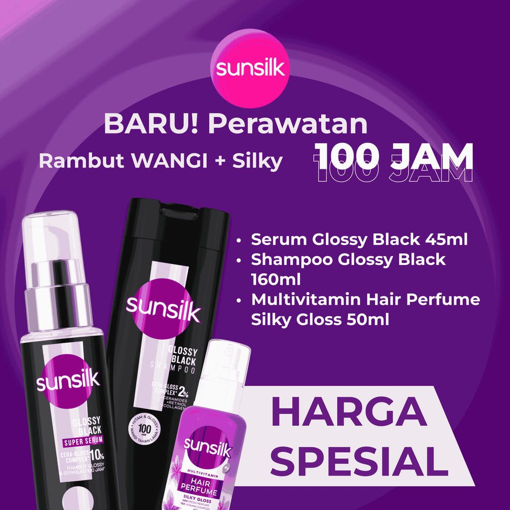 [BUNDLE] Sunsilk Shampoo Glossy Black 160 ml + Sunsilk Super Serum Glossy Black 45 ml + Sunsilk Mult