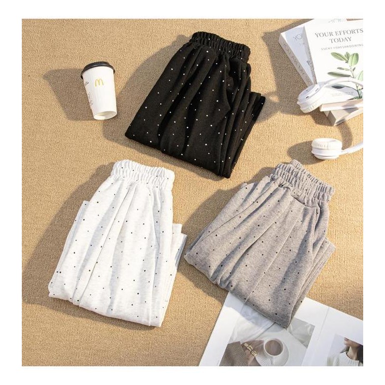 Ds16 >> Celana Kulot Wanita Panjang Elastik Highwaist Polkadot Korean Style Pants Grey