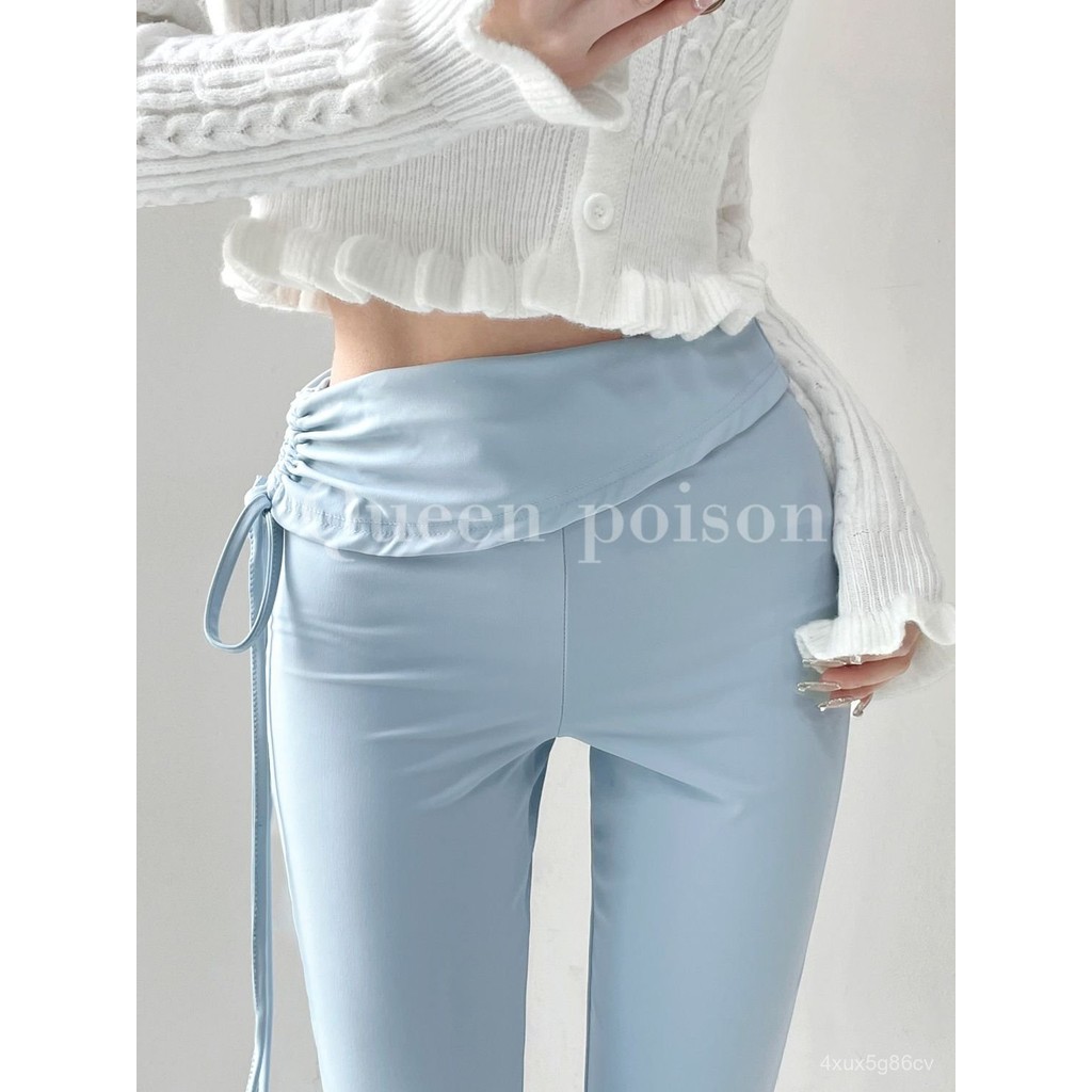 Curvy Elegant Beauty Side Drawstring Yoga Flared Pants Women High Waist Ruched Stretch Slim Fit Casu